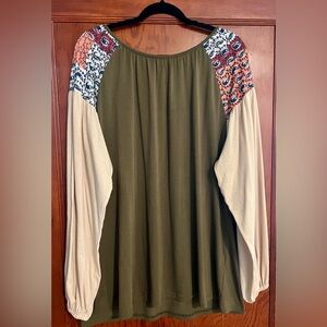 Olive and Cream Women's Boho Top